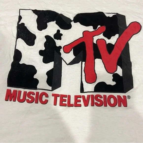 Vintage 90's MTV Music Television Cow Logo Original Size XL Cropped Giant Tag